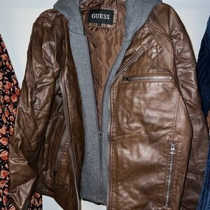 GUESS Men's Brown Leather Jacket